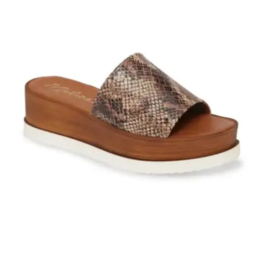 Matisse Brown Snake-Print Platform Slide Sandals